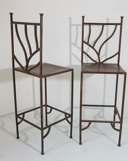 Spanish Wrought Iron Barstools with Back Set of Six — detail view 5