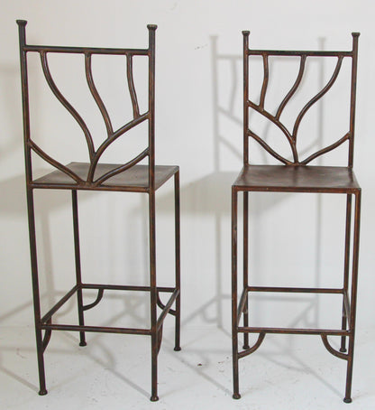 Spanish Wrought Iron Barstools with Back Set of Six — detail view 6