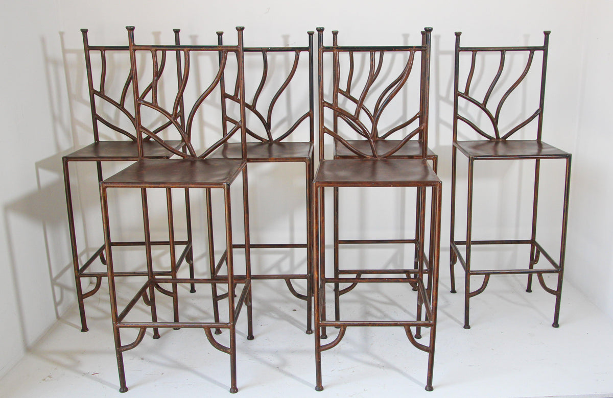Spanish Wrought Iron Barstools with Back Set of Six — detail view 14
