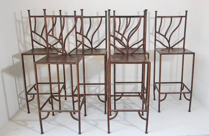 Spanish Wrought Iron Barstools with Back Set of Six — detail view 14