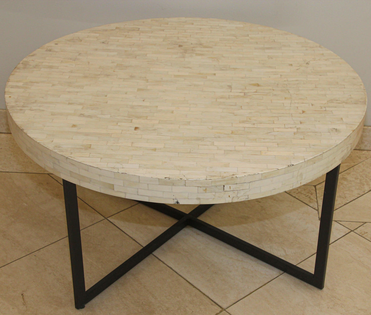 Contemporary Moorish Round Coffee Table with White Bone Inlay — Asia