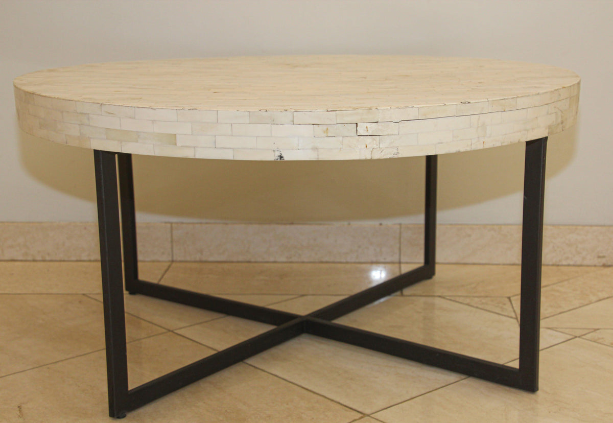 Contemporary Moorish Round Coffee Table with White Bone Inlay — Asia