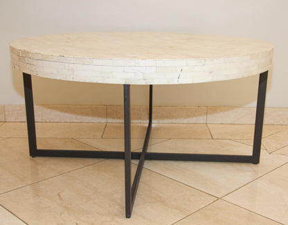 Contemporary Moorish Round Coffee Table with White Bone Inlay — Asia