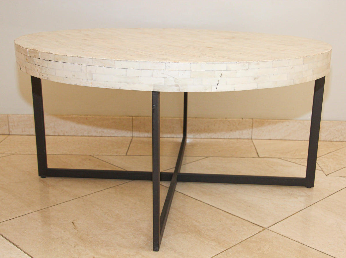 Contemporary Moorish Round Coffee Table with White Bone Inlay — Asia