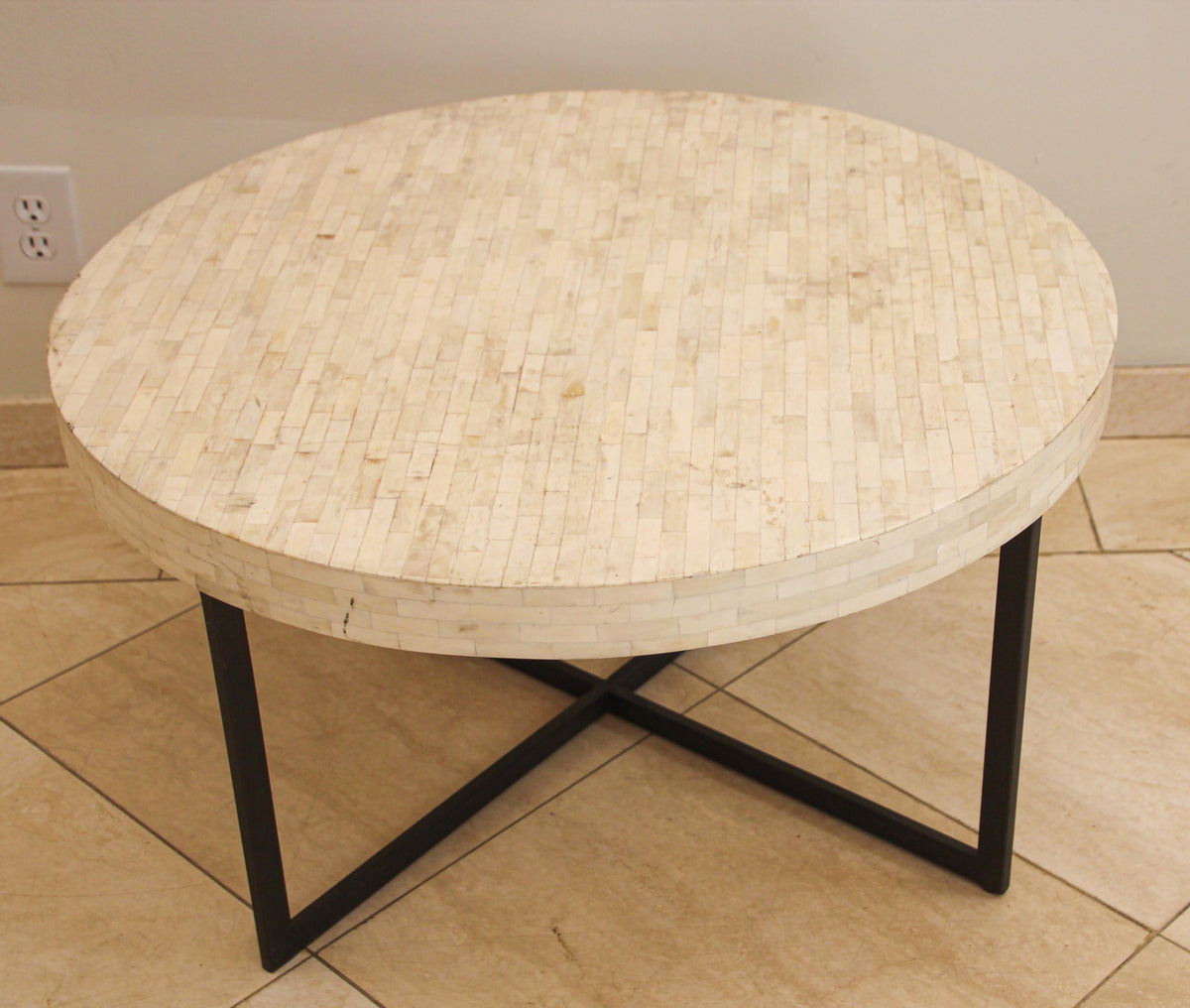 Contemporary Moorish Round Coffee Table with White Bone Inlay — Asia