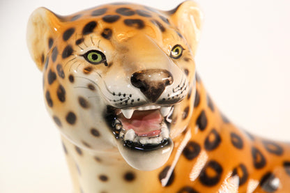 Vintage Italian Mid-Century Glazed Porcelain Leopard Sculpture — Italy