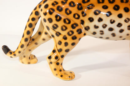 Vintage Italian Mid-Century Glazed Porcelain Leopard Sculpture — Italy