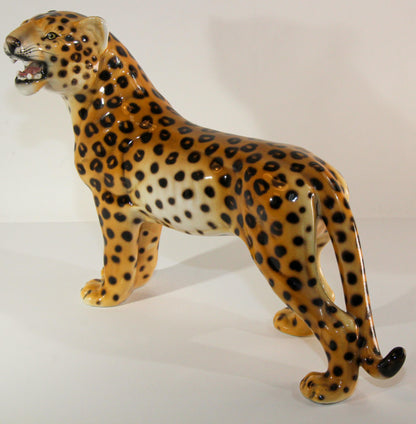 Vintage Italian Mid-Century Glazed Porcelain Leopard Sculpture — Italy