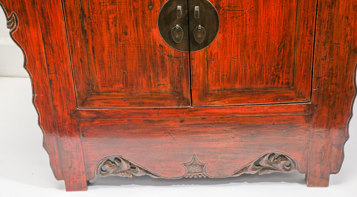 Chinese Ming Style Altar Cabinet, Red Lacquered Elmwood, 1950 — China