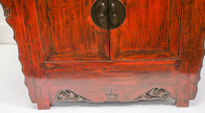 Chinese Ming Style Altar Cabinet, Red Lacquered Elmwood, 1950 — China