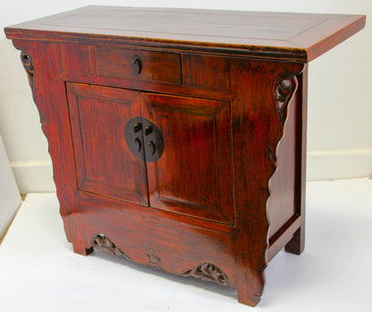 Chinese Ming Style Altar Cabinet, Red Lacquered Elmwood, 1950 — China