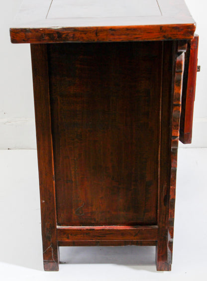 Chinese Ming Style Altar Cabinet, Red Lacquered Elmwood, 1950 — China