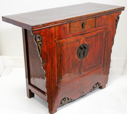 Chinese Ming Style Altar Cabinet, Red Lacquered Elmwood, 1950 — China