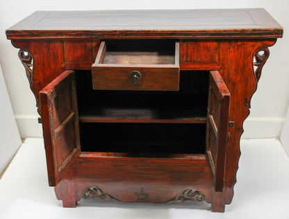 Chinese Ming Style Altar Cabinet, Red Lacquered Elmwood, 1950 — China