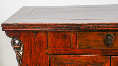 Chinese Ming Style Altar Cabinet, Red Lacquered Elmwood, 1950 — China