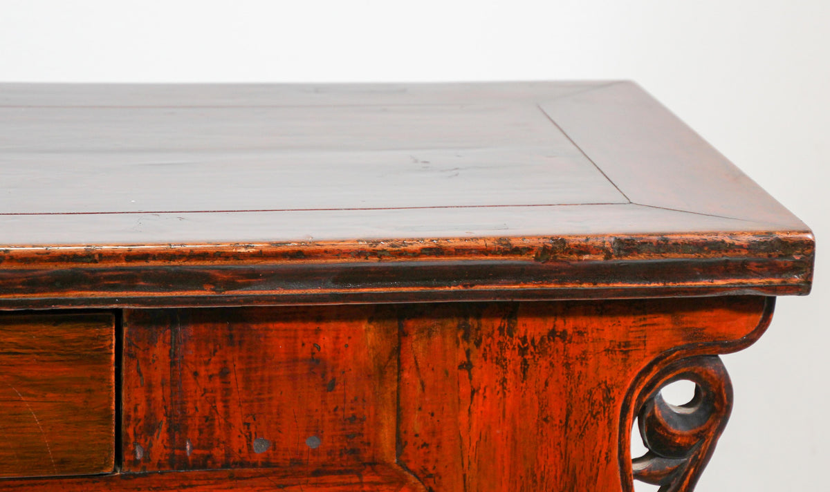 Chinese Ming Style Altar Cabinet, Red Lacquered Elmwood, 1950 — China