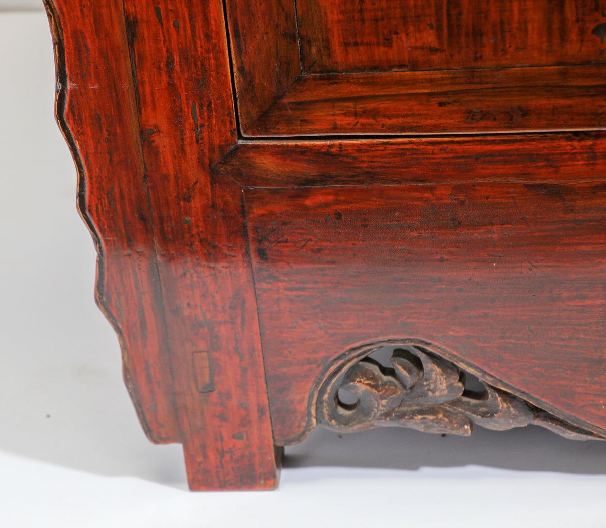 Chinese Ming Style Altar Cabinet, Red Lacquered Elmwood, 1950 — China