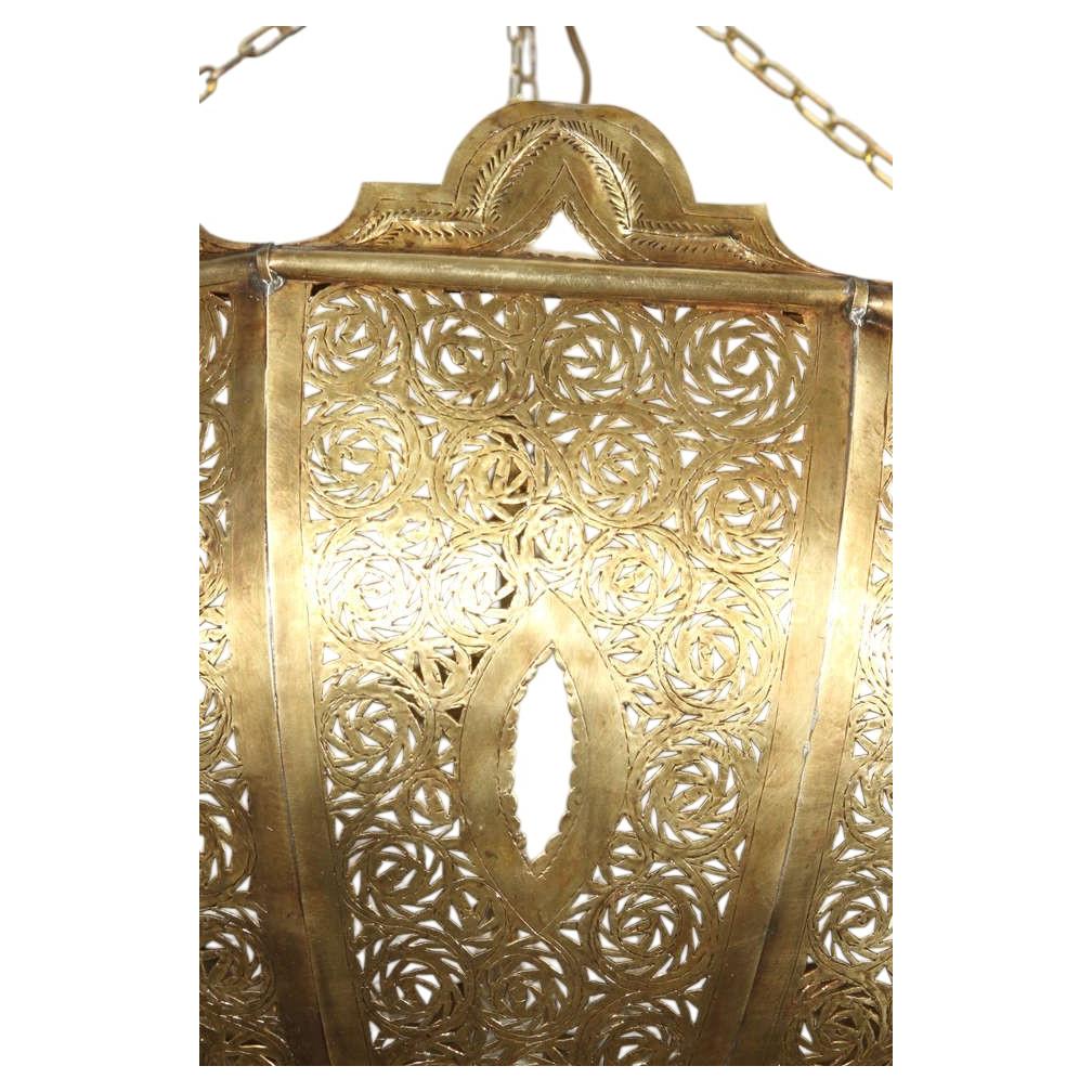 Oversized Moroccan Pierced Brass Filigree Chandelier, Moorish Style — Morocco