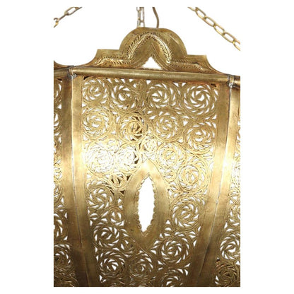 Oversized Moroccan Pierced Brass Filigree Chandelier, Moorish Style — Morocco