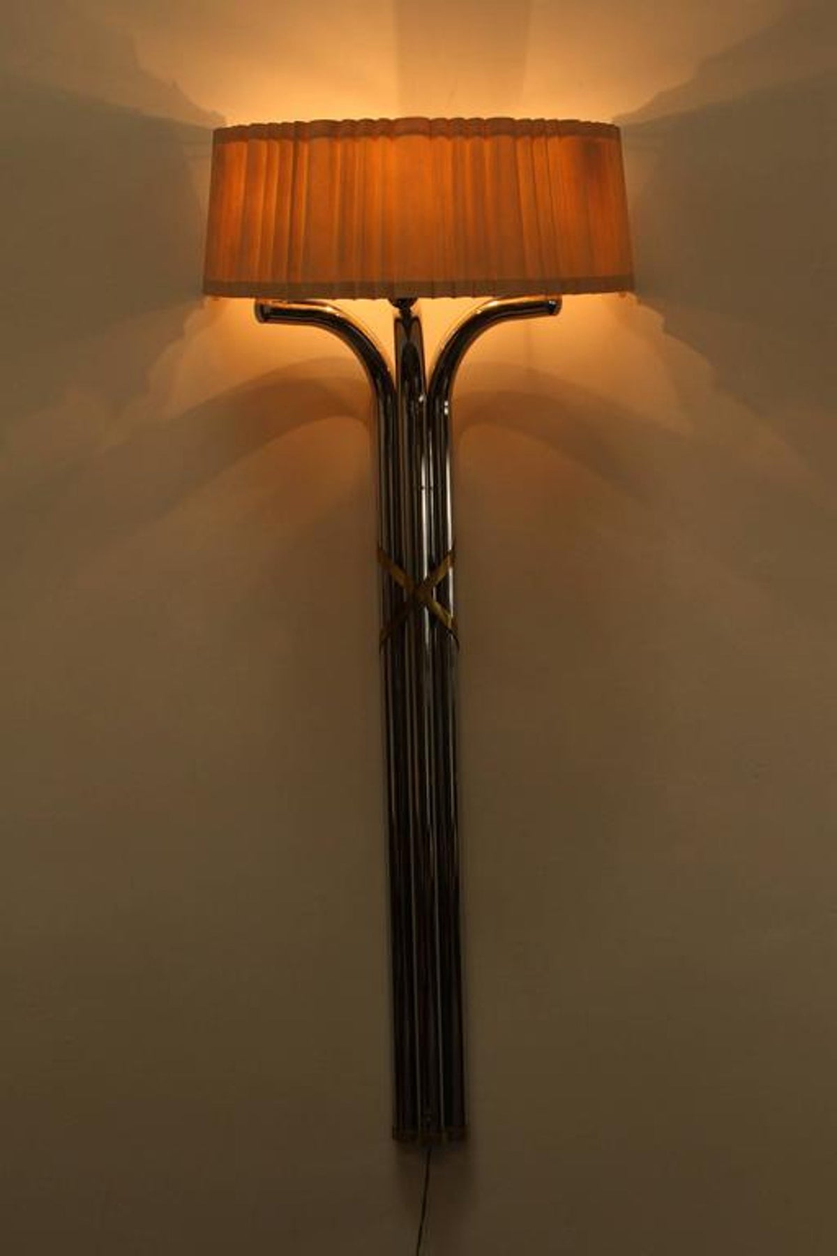 Pair of Monumental 1970s Chrome and Brass Wall Sconces, Jansen Style – view 3