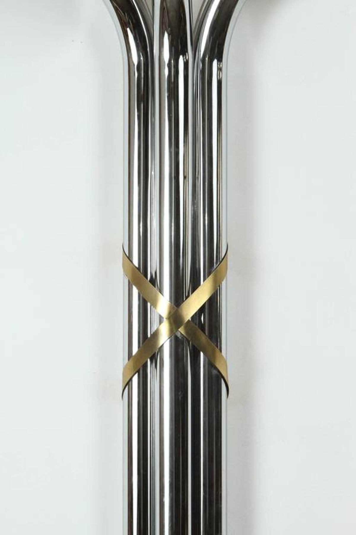 Pair of Monumental 1970s Chrome and Brass Wall Sconces, Jansen Style – view 4