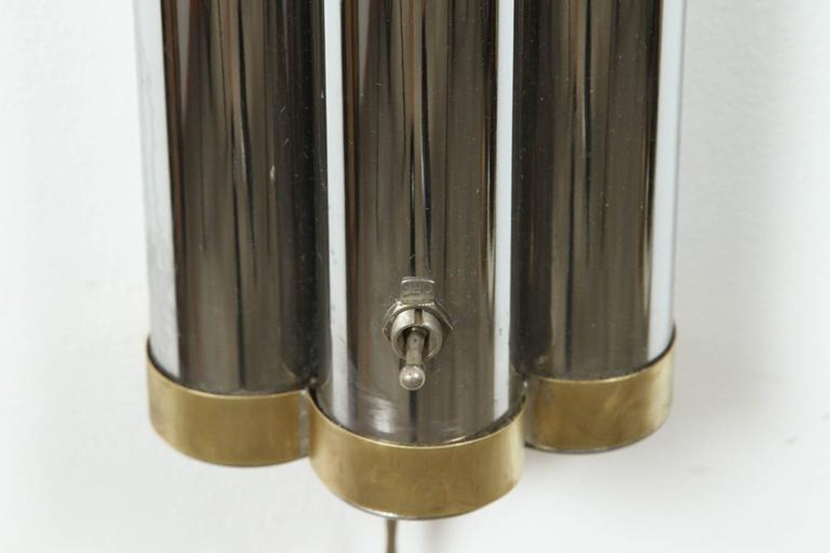 Pair of Monumental 1970s Chrome and Brass Wall Sconces, Jansen Style – view 5