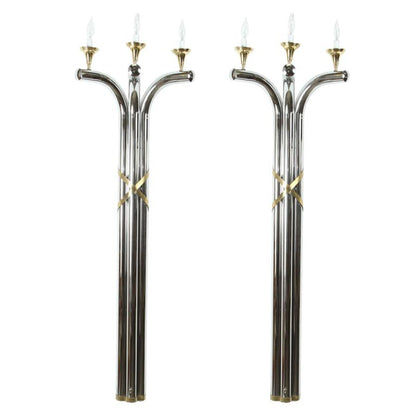 Pair of Monumental 1970s Chrome and Brass Wall Sconces, Jansen Style – view 10