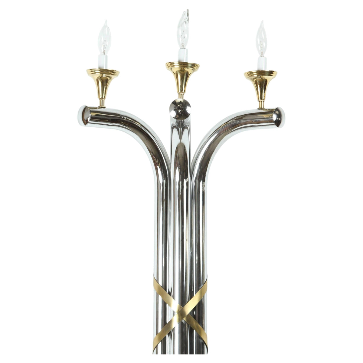 Pair of Monumental 1970s Chrome and Brass Wall Sconces, Jansen Style