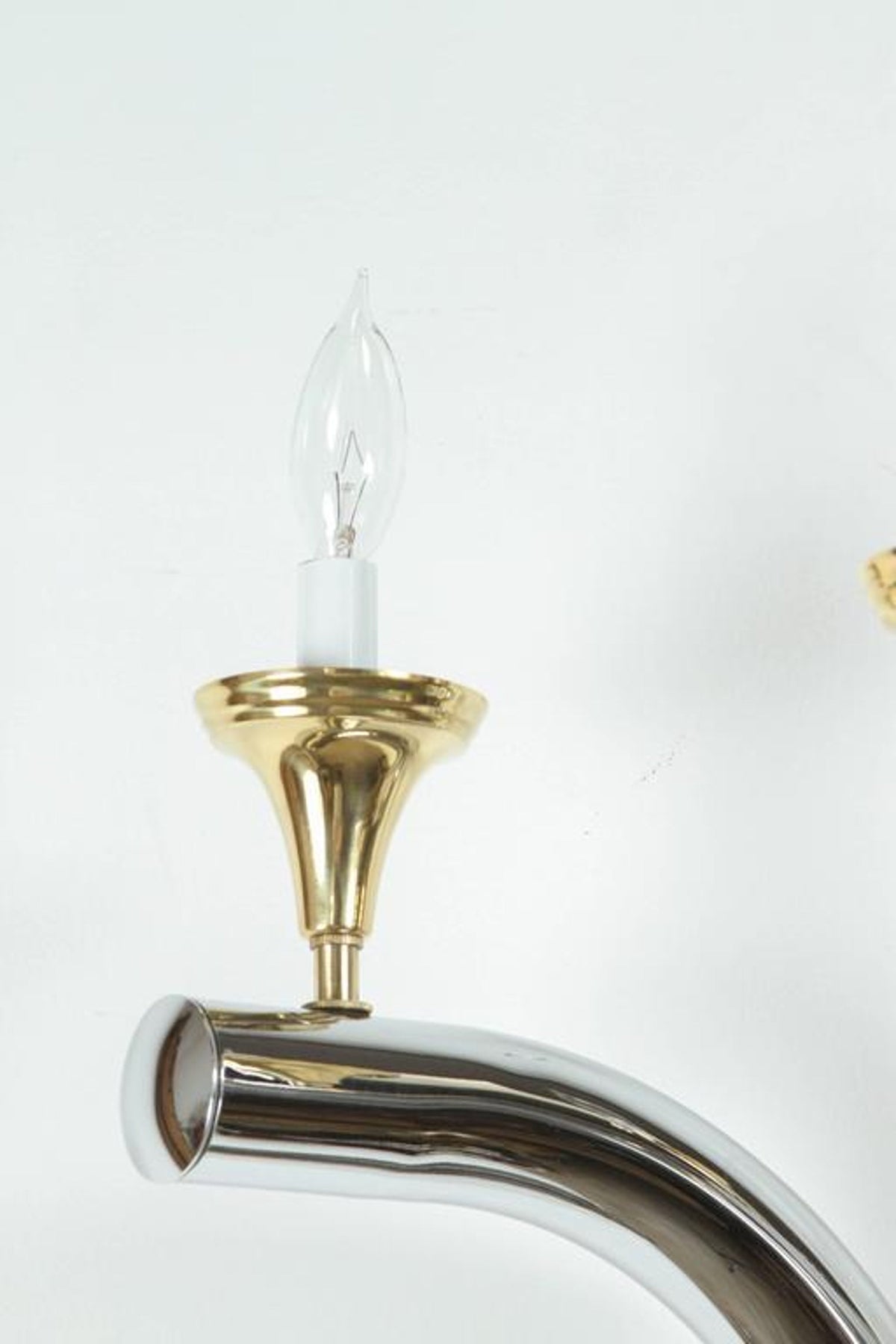 Pair of Monumental 1970s Chrome and Brass Wall Sconces, Jansen Style – view 8