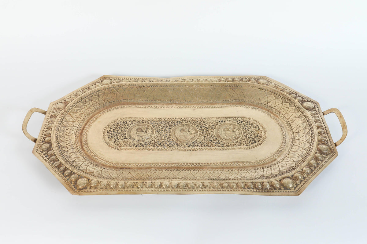 Antique Brass Charger Tray, Octagonal Design, India, 1920 — India