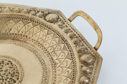 Antique Brass Charger Tray, Octagonal Design, India, 1920 — India