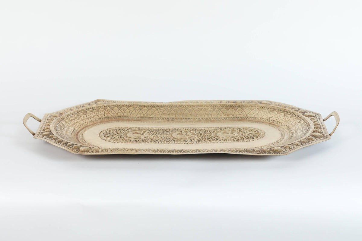 Antique Brass Charger Tray, Octagonal Design, India, 1920 — India