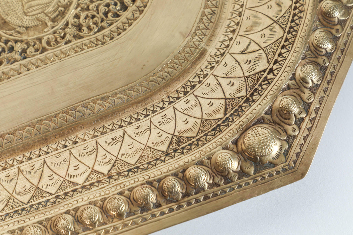 Antique Brass Charger Tray, Octagonal Design, India, 1920 — India