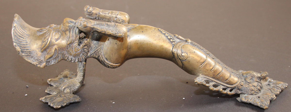 Vintage Buddhist Bronze Protector Deity Statue Door Handle — additional view 2