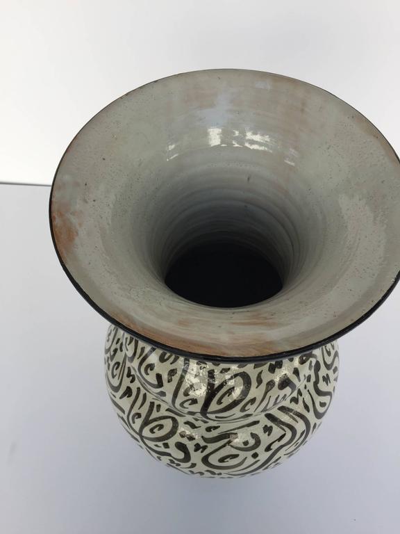 Large Moroccan Glazed Ceramic Vase from Fez with Arabic Calligraphy Writing — Morocco
