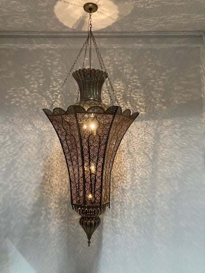 Monumental 88-Inch Moroccan Pierced Brass Chandelier Handcrafted in Marrakech – view 2