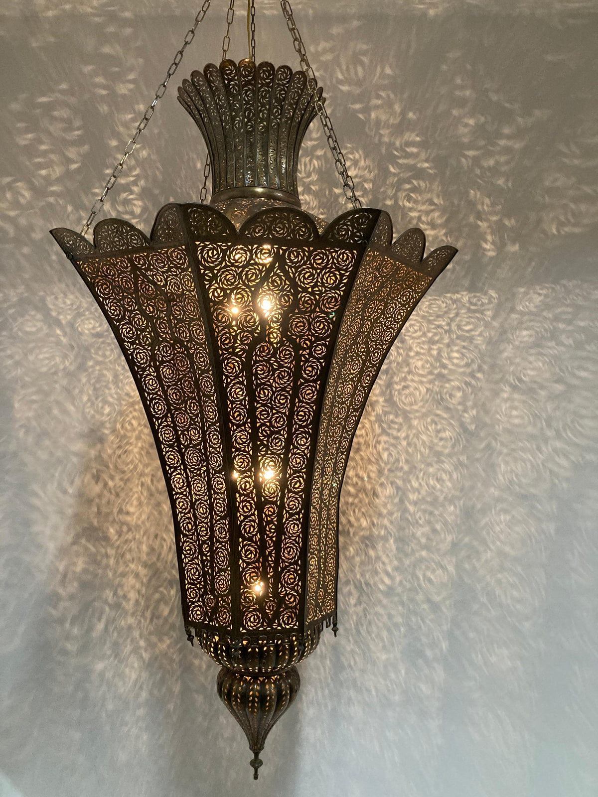 Monumental 88-Inch Moroccan Pierced Brass Chandelier Handcrafted in Marrakech – view 3