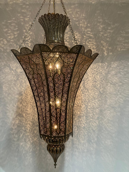 Monumental 88-Inch Moroccan Pierced Brass Chandelier Handcrafted in Marrakech – view 3