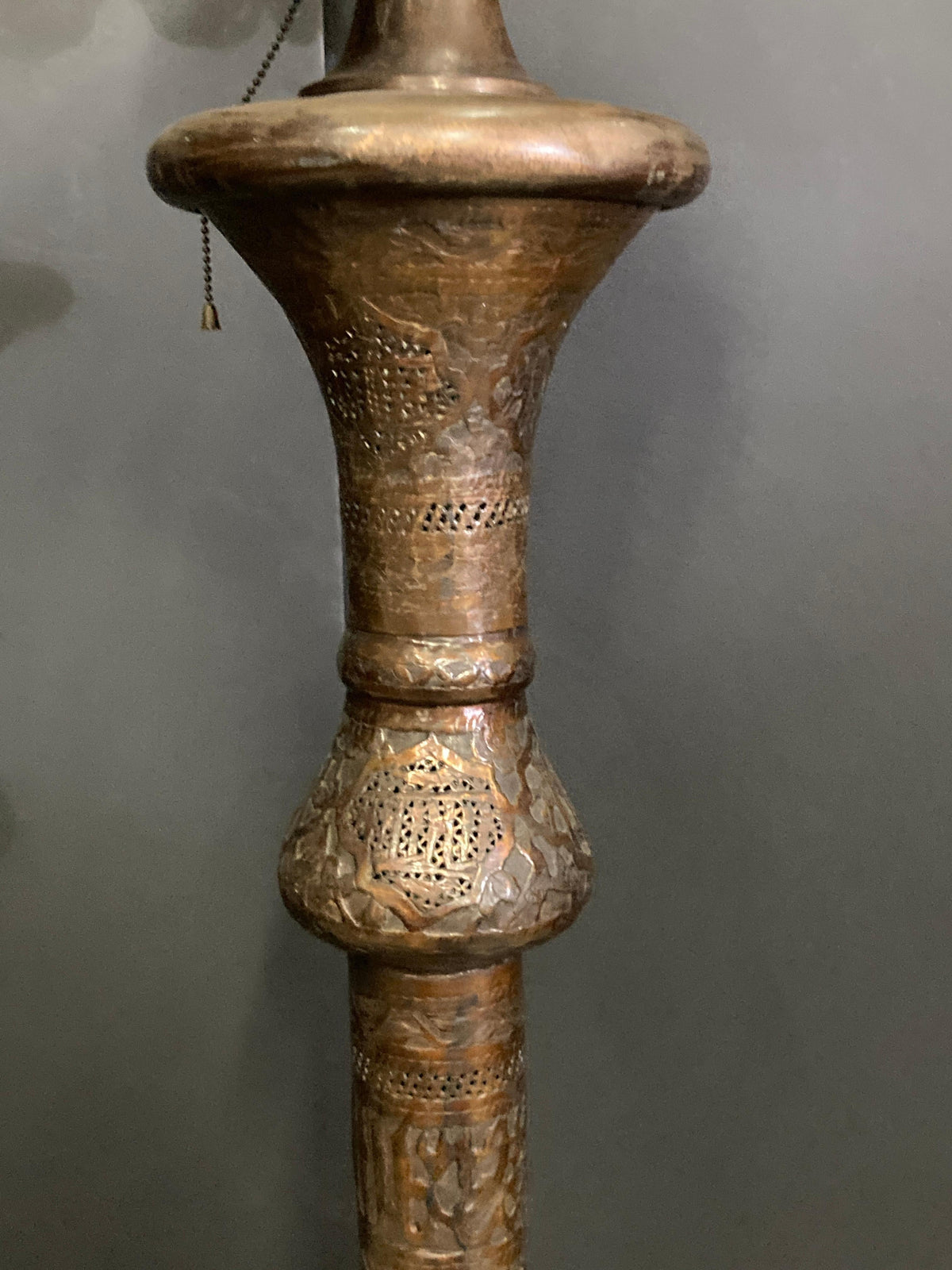 Antique Middle Eastern Handcrafted Moorish Islamic Brass Floor Lamp 19th Century — detail view 4
