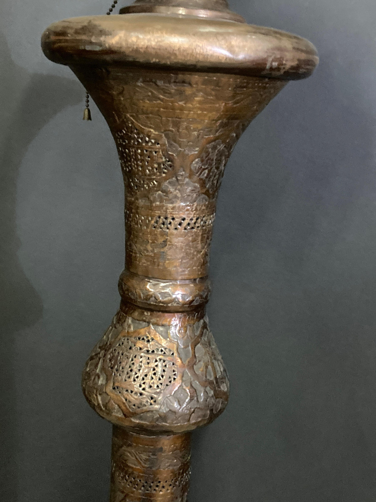 Antique Middle Eastern Handcrafted Moorish Islamic Brass Floor Lamp 19th Century — detail view 8