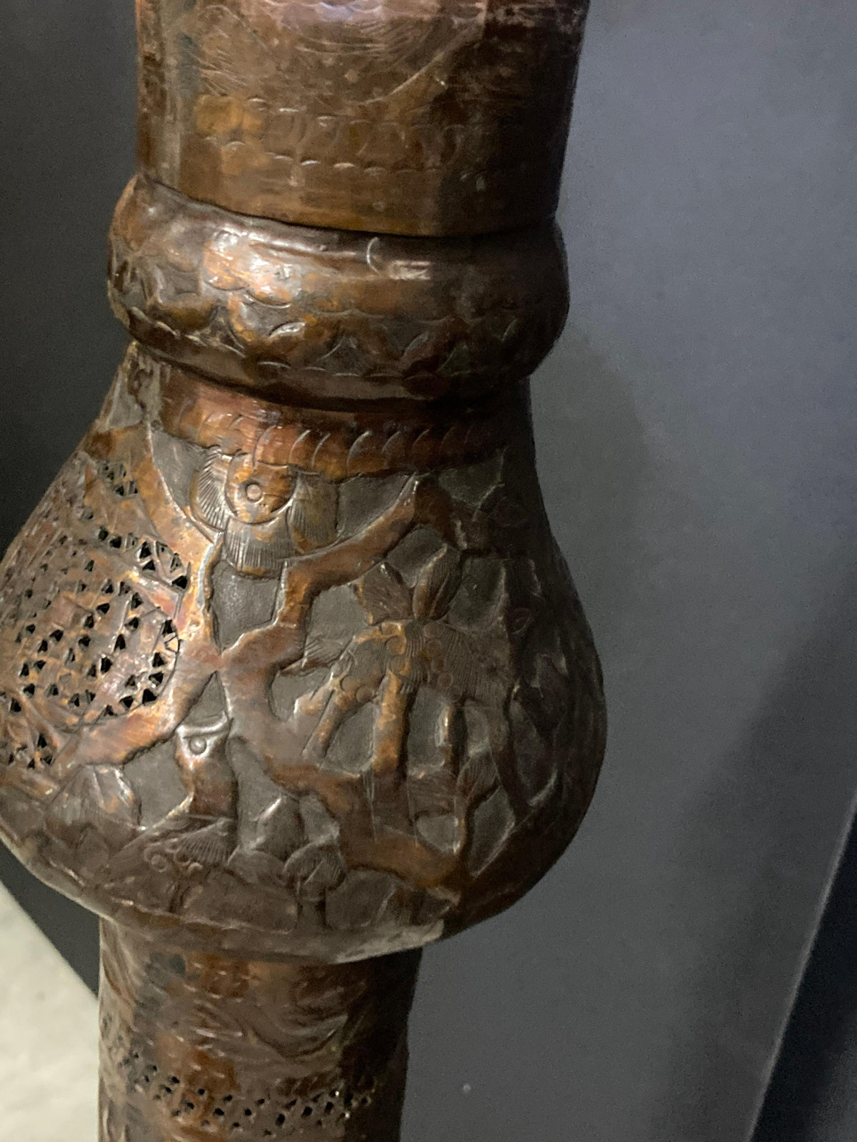 Antique Middle Eastern Handcrafted Moorish Islamic Brass Floor Lamp 19th Century — detail view 9