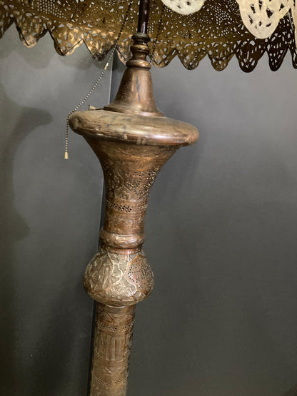 Antique Middle Eastern Handcrafted Moorish Islamic Brass Floor Lamp 19th Century — detail view 16