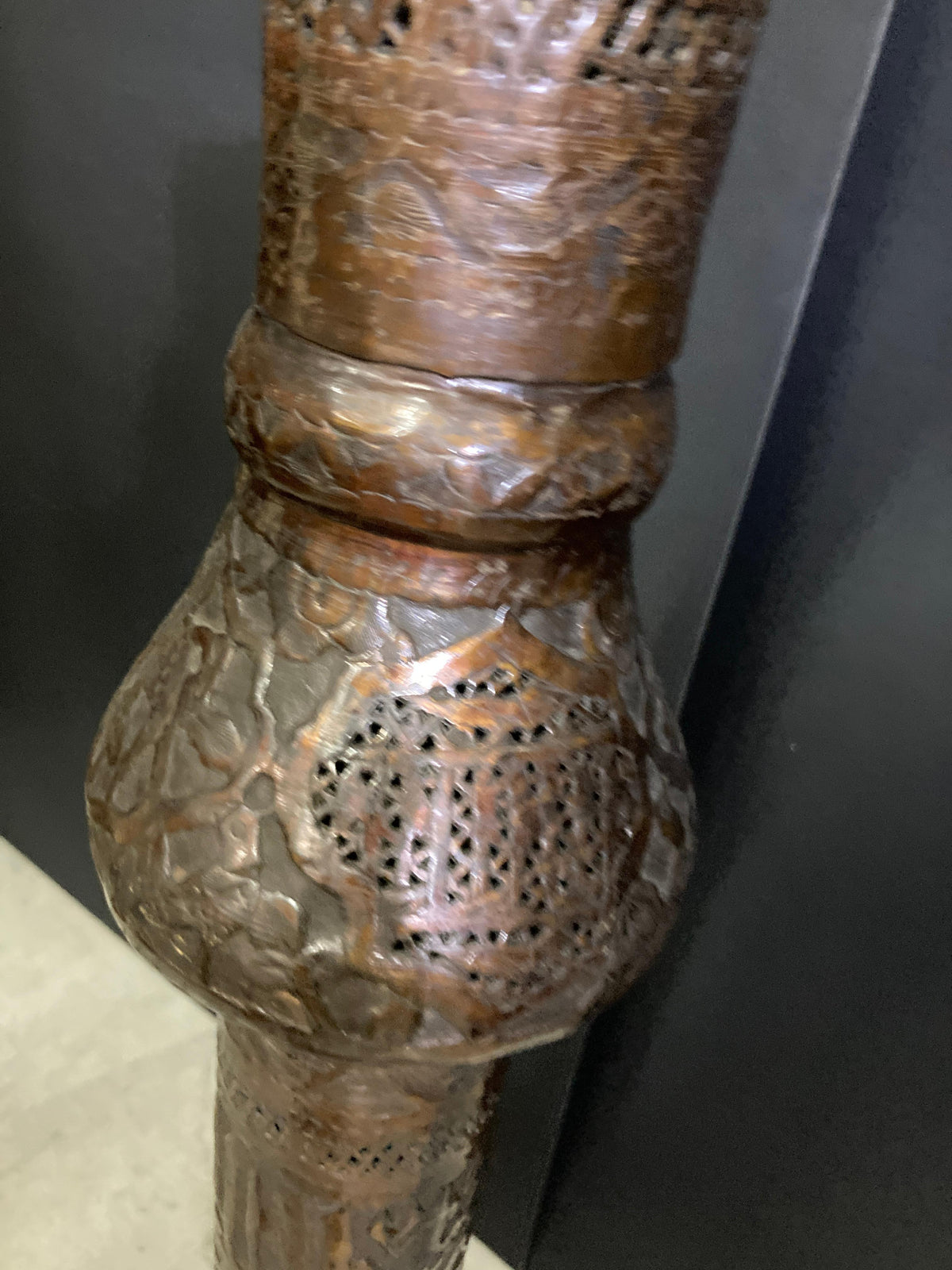 Antique Middle Eastern Handcrafted Moorish Islamic Brass Floor Lamp 19th Century — detail view 17