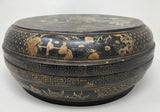 Large Chinese Round Black Lacquered Gilt Painted Covered Box 1950s