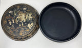 Large Chinese Round Black Lacquered Gilt Painted Covered Box 1950s