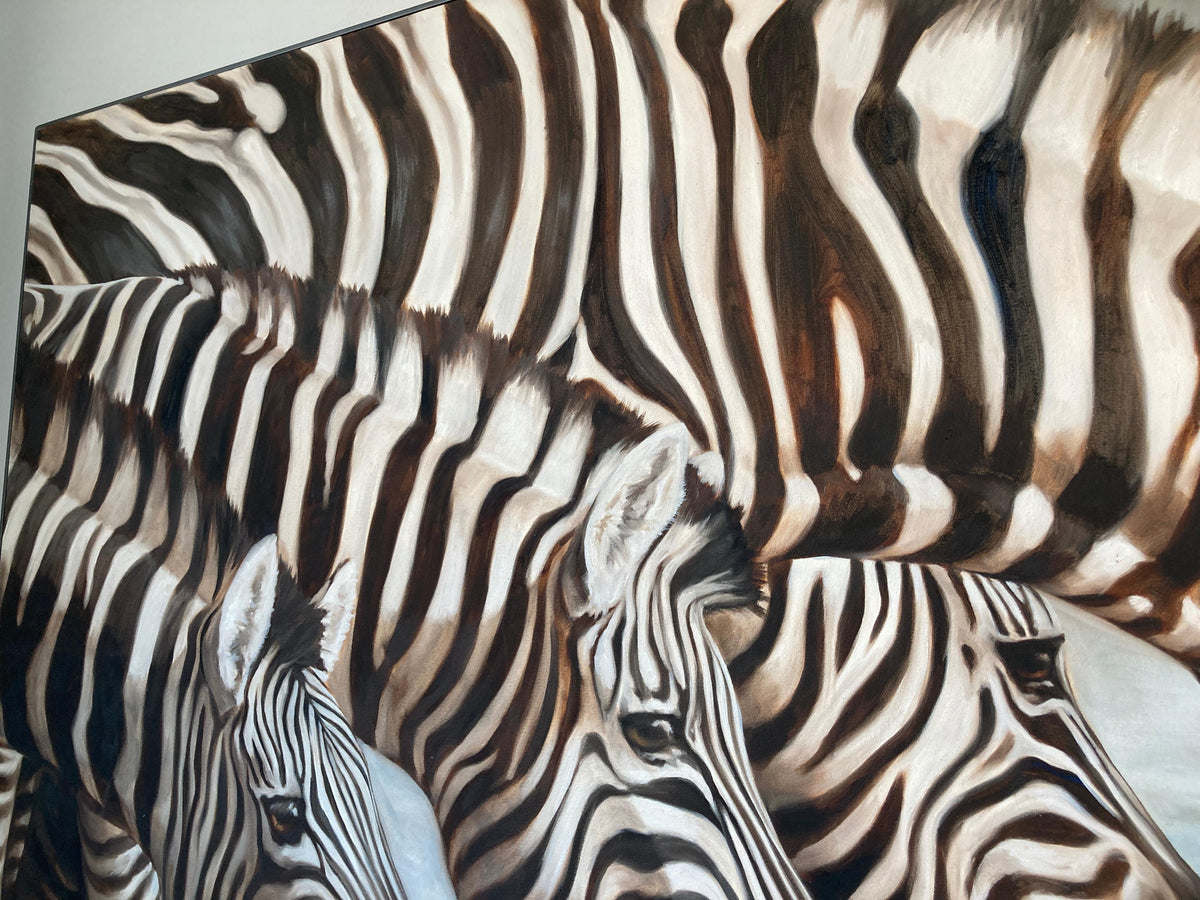 Kindrie Grove African Zebras at an Oasis Large Oil on Canvas Painting, 1999 — detail view 9