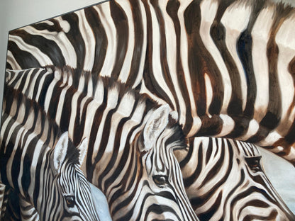 Kindrie Grove African Zebras at an Oasis Large Oil on Canvas Painting, 1999 — detail view 9