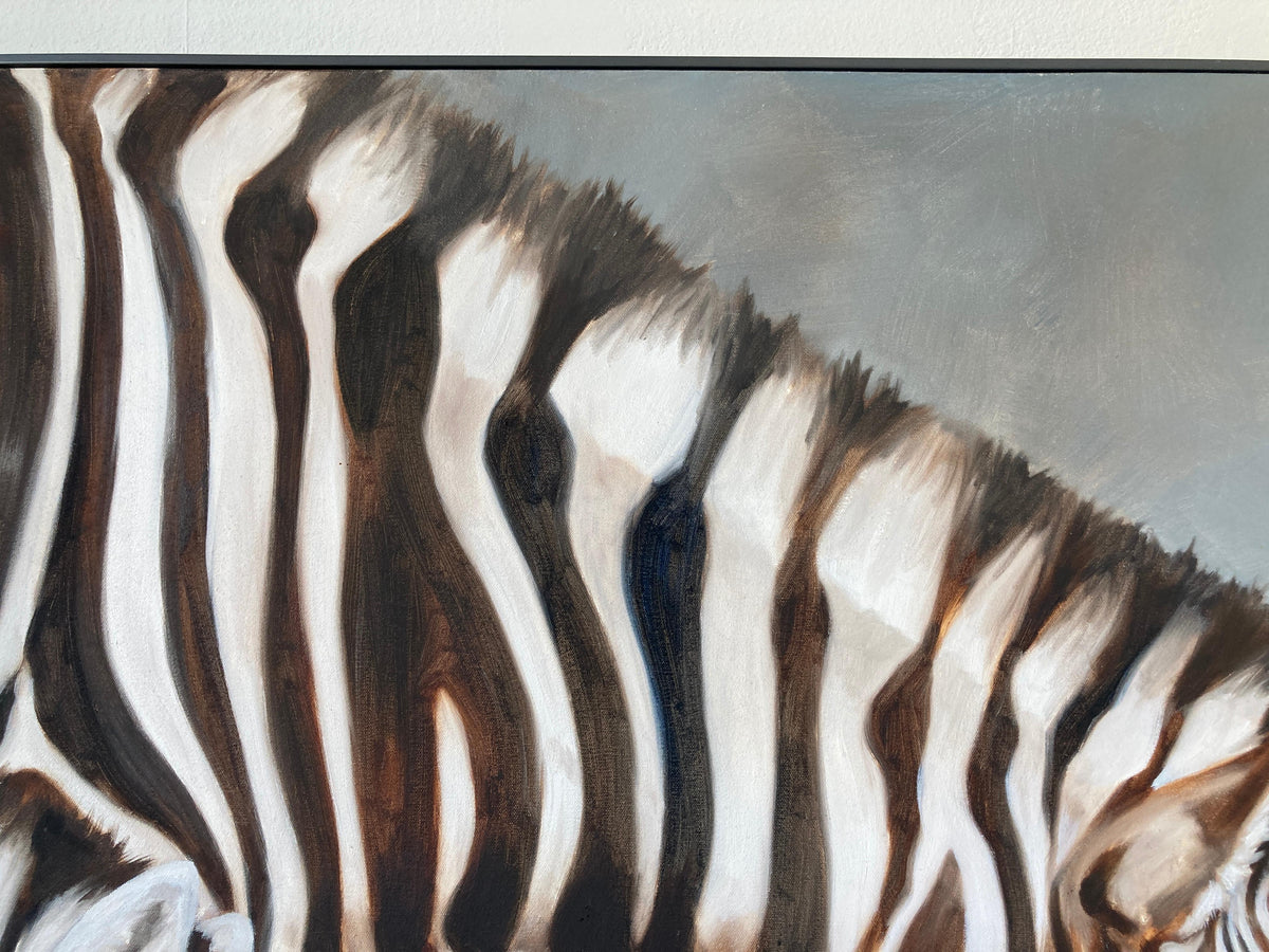 Kindrie Grove African Zebras at an Oasis Large Oil on Canvas Painting, 1999 — detail view 11