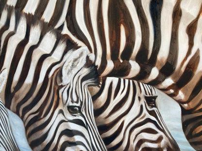 Kindrie Grove African Zebras at an Oasis Large Oil on Canvas Painting, 1999 — detail view 12