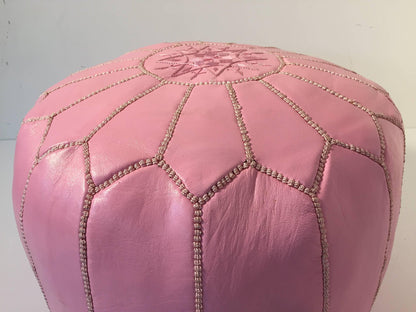 Moroccan Hand Tooled Leather Pouf in Baby Pink Color – view 7